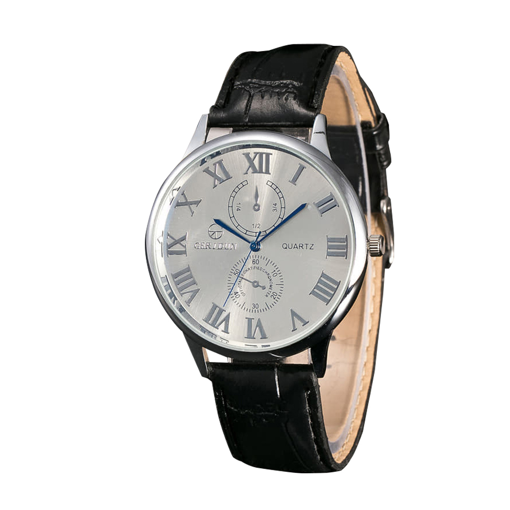 Leather Analog Wrist Watch For Men - Black & Silver