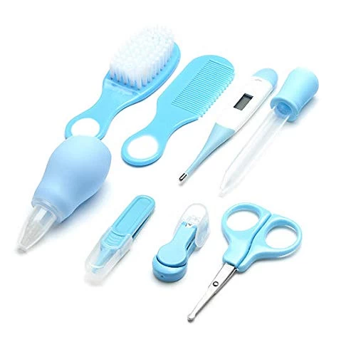 8pcs Convenient Daily Baby Nail Clipper Scissors Hair Brush Comb Manicure Care Kit , Baby Nose Cleaner, Baby Hair Brush