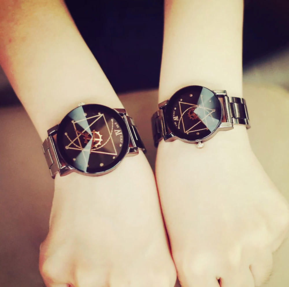 The New Couple Watches Steel Strap Brown Glass Black Men's And Women's Watches