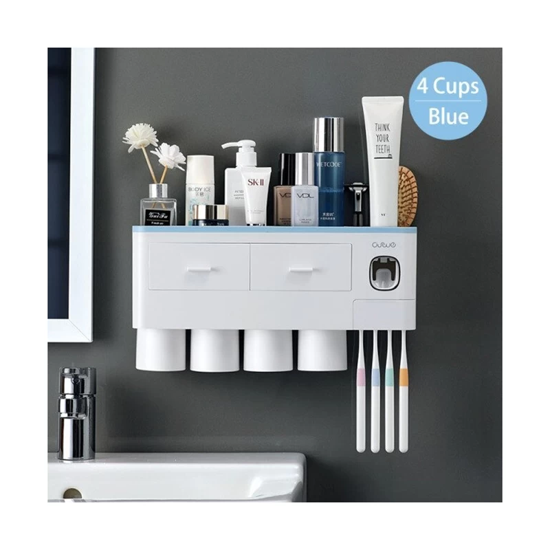 Toothbrush Holder Automatic Toothpaste Dispenser With Cup Wall Mount Toiletries Storage Rack Bathroom Accessories Set for Home