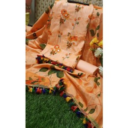 Skin Print With Embroidery Work Unstitched Joypuri Pure Cotton 3 Piece For Beautiful Ladies Collection