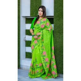Fashionable dhupian & cotton mix Saree For Beautiful Women (Lemon Green)