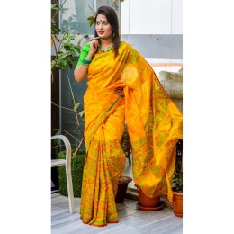 Fashionable dhupian & cotton mix Saree For Beautiful Women (Yellow)
