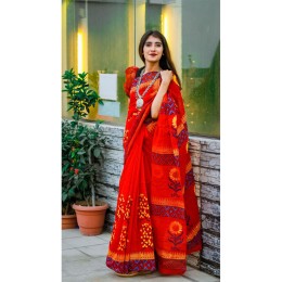 Fashionable dhupian & cotton mix Saree For Beautiful Women (Deep Red)