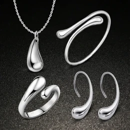 Earrings Water Drops Big Bracelet Bracelet Necklace Ring Oval Earring Set