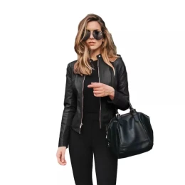 Women PU Leather Jackets Long Sleeve Warm Bomber Zipper Clothes Ladies Casual Street Coat