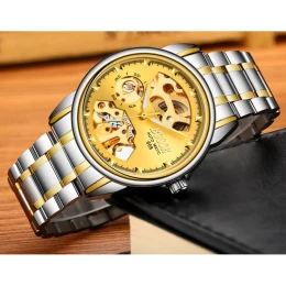 Original BOSCK Automatic Mechanical Waterproof Watch Korean version for Men's - Between Gold and White Surface