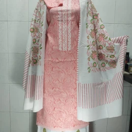 Unstitched Block print Cotton Salwar Kameez For Fashionable Women Three Piece