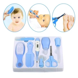 8pcs Convenient Daily Baby Nail Clipper Scissors Hair Brush Comb Manicure Care Kit , Baby Nose Cleaner, Baby Hair Brush