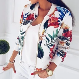Autumn Jacket For Women Fashion Retro Floral Leaf Printed Long Sleeve Casual Lightweight Jacket