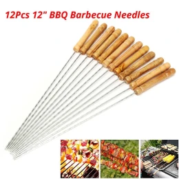 12 Pcs BBQ Stick (Wooden and Silver)
