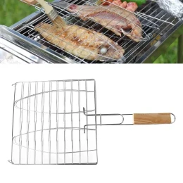 BBQ Clip Grill Net with Wooden Handle