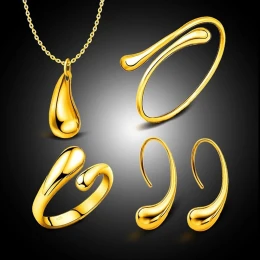 Earrings Water Drops Big Bracelet Bracelet Necklace Ring Oval Earring Set