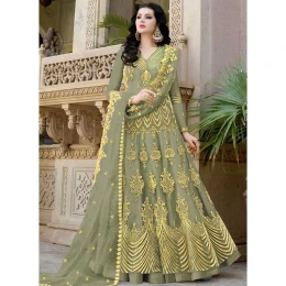 Heavy Embroidery With Stone Works Semi-Stitched Tissue Anarkali Dress Long Floor Touch Party Dress For Women