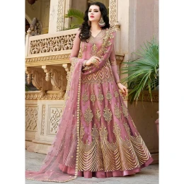 Heavy Embroidery With Stone Works Semi-Stitched Tissue Anarkali Dress Long Floor Touch Party Dress For Women