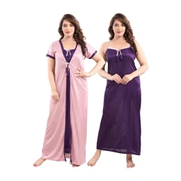 Satin Plain Full Length Women Robe Nighty