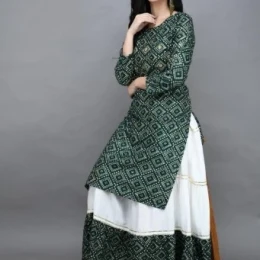 Latest & Glamour Design High Quality Printed With Dollar Work Readymade Skirt & Unstitched Kameez for Woman 