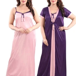 Satin Plain Full Length Women Robe Nighty