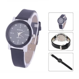 BARIHO Brand Analog Black Dial Women's Watch With Leather Belt By Metal Gear