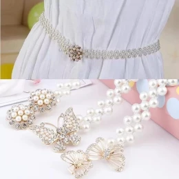 Woven Pearls Waist Chain Belt Women Metal Gold Color Belt Simple Korean Style
