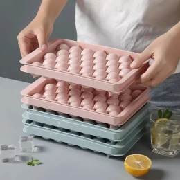 Creative Round Ice Cube Tray with Lid Plastic Ice Cube Mold Refrigerator Spherical Ice Box Large Ice Mold Ice Box Kitchen Tools