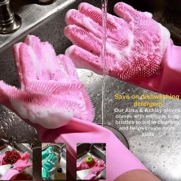 Magic Reusable Silicone Cleaning Gloves Dishwashing Scrubber Heat Resistant Scrubbing Sponge Bristles for Washing Dish Kitchen
