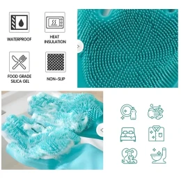 Magic Reusable Silicone Cleaning Gloves Dishwashing Scrubber Heat Resistant Scrubbing Sponge Bristles for Washing Dish Kitchen