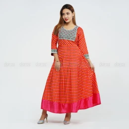 High Quality Italian Silk Fabric With Embroidery Work With Digital Printed Readymade Kurti For Women