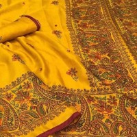 Floral Yellow Jute Printed Saree