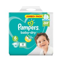 Pampers Baby Dry Taped Size 6 (13 -18 Kg) Jumbo + Pack Baby Diapers 62pcs (UK)