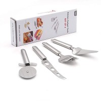 Stainless Steel 4-Piece Kitchen Gadgets Tool Sets with Pizza Cutter,Pizza Spatula, Cheese PlaneSlicer and Cheese Knife