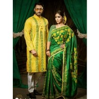 Couple Dress Saree And Panjabi Combo For Men And Women Fashion
