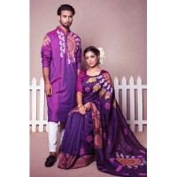Couple Dress Saree And Panjabi Combo For Men And Women Fashion