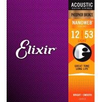 Elixir E16052 Nanoweb Phosphor Bronze Acoustic Guitar Strings Light Gauge 12-53