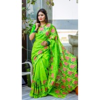 Fashionable dhupian & cotton mix Saree For Beautiful Women (Lemon Green)
