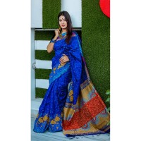 Fashionable dhupian & cotton mix Saree For Beautiful Women (Deep Blue)
