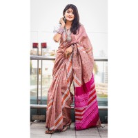 Fashionable dhupian & cotton mix Saree For Beautiful Women ( Baby Pink)