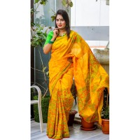 Fashionable dhupian & cotton mix Saree For Beautiful Women (Yellow)