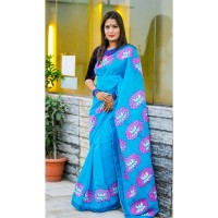 Fashionable dhupian & cotton mix Saree For Beautiful Women (Sky Blue)