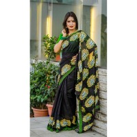 Fashionable dhupian & cotton mix Saree For Beautiful Women (Black)
