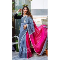 Fashionable dhupian & cotton mix Saree For Beautiful Women (Ash & Pink)