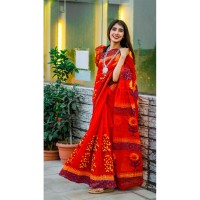 Fashionable dhupian & cotton mix Saree For Beautiful Women (Deep Red)