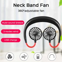 Mini Portable Hanging Neckband Fan USB Rechargeable Double Fans
