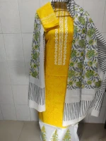 Unstitched Block print Cotton Salwar Kameez For Fashionable Women Three Piece