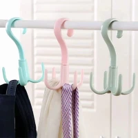4 Claw 360 Degree Rotatable Multi-Function Rack, Clothes Tie Belt Plastic Closet Storage Hooks Rotary Hanger 1Pcs