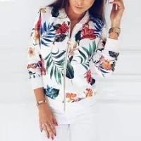 Autumn Jacket For Women Fashion Retro Floral Leaf Printed Long Sleeve Casual Lightweight Jacket