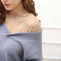 Long-Sleeved Lace Shirt, See-Through Sexy Small Stand-up Collar Women's Fishnet Net Yarn Shirt