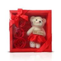 Valentine's Day 3 Flowers Soap Flower Gift Rose Box Bears Bouquet Festival Gift