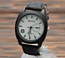 Curren Artificial Leather Wrist Watch For Men (Black & White)