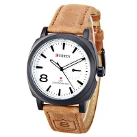 Curren Artificial Leather Wrist Watch For Men (Brown & White)